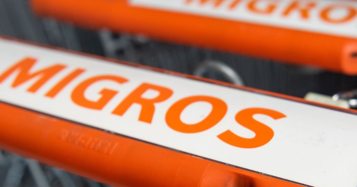 migros, sklep, koszyk, wózek, logo, pomarańczowe logo