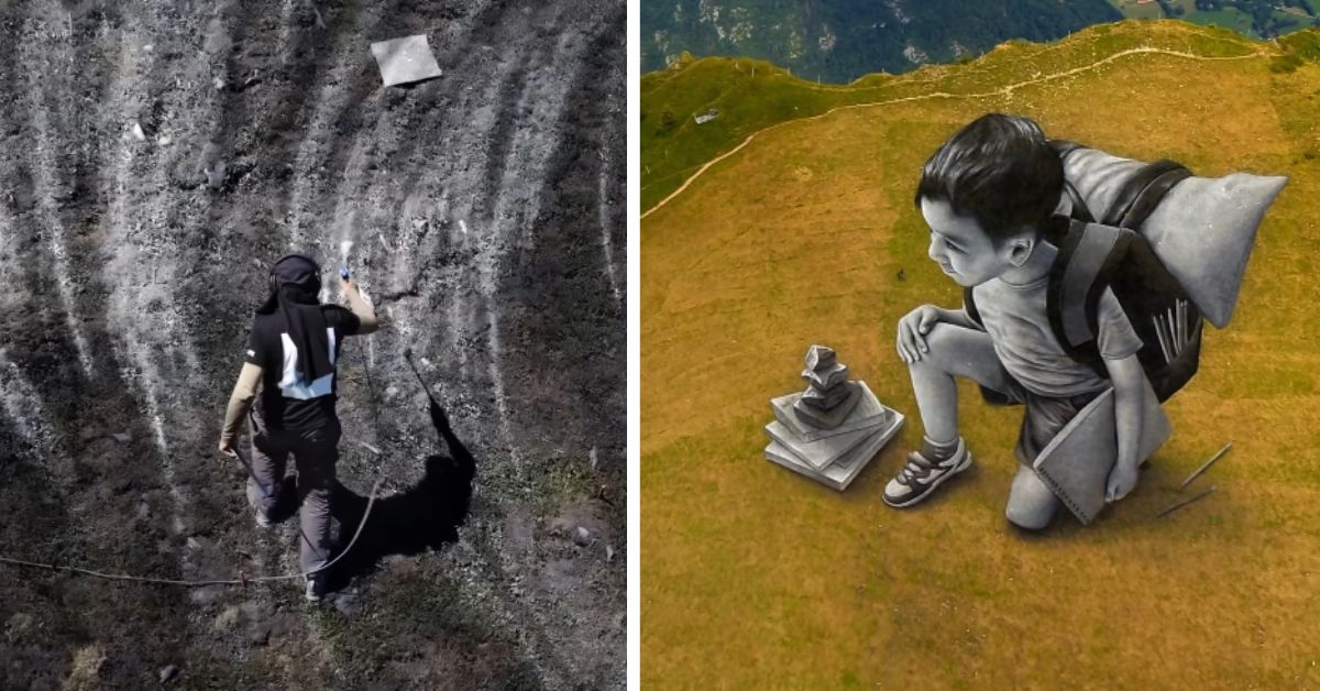 Villars-sur-Ollon, Nowe dzieło sztuki Saype'a, Alpy, Vaud, artysta, Saype, Grand Chamossaire, Vers l'horizon, seria „Human Story”, szwajcaria, aktualności, aktualności Szwajcaria,