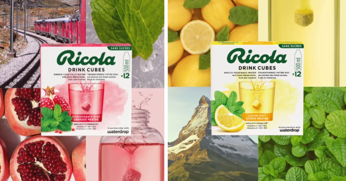 Ricola, waterdrop, aktualności, Austria, Szwajcaria, Ricola do picia, cukierki Ricola do picia, nowa kolekcja waterdrop, smkowe kostki do wody waterdrop,