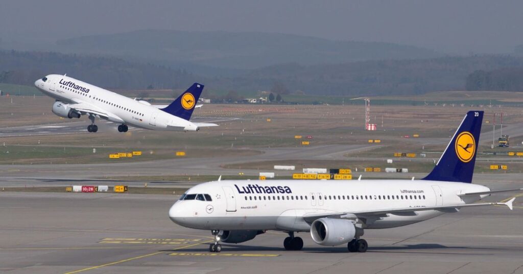 lufthansa, samolot, linia lotnicza, lotnisko