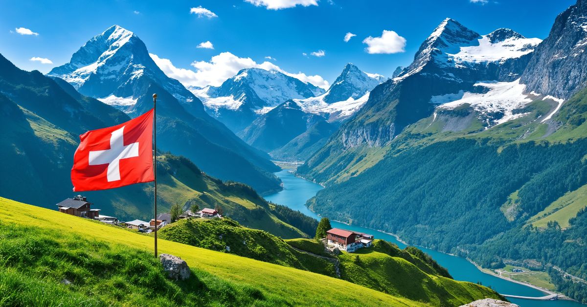 un tourism, szwajcaria, szwajcarskie wsie, flaga szwajcarii