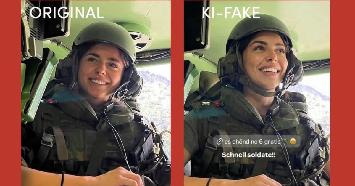 Szwajcaria, oszustwo internetowe, sztuczna inteligencja, deepfake, fałszywa żołnierka, OnlyFans, Schweizer Armee, manipulacja zdjęciami, media społecznościowe, Selina Zender, Schweizer Soldat, szwajcarskia armia, żołnierka,