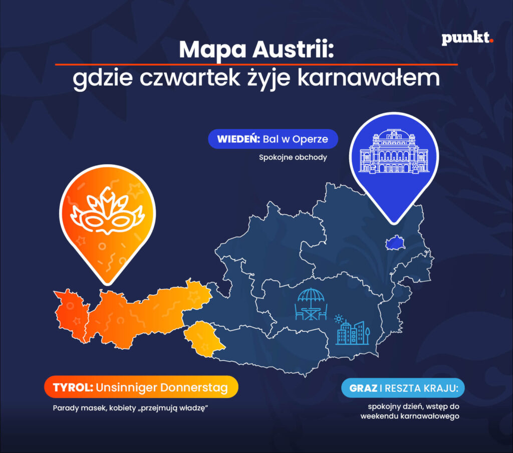Mapa Austrii: gdzie czwartek żyje karnawałem