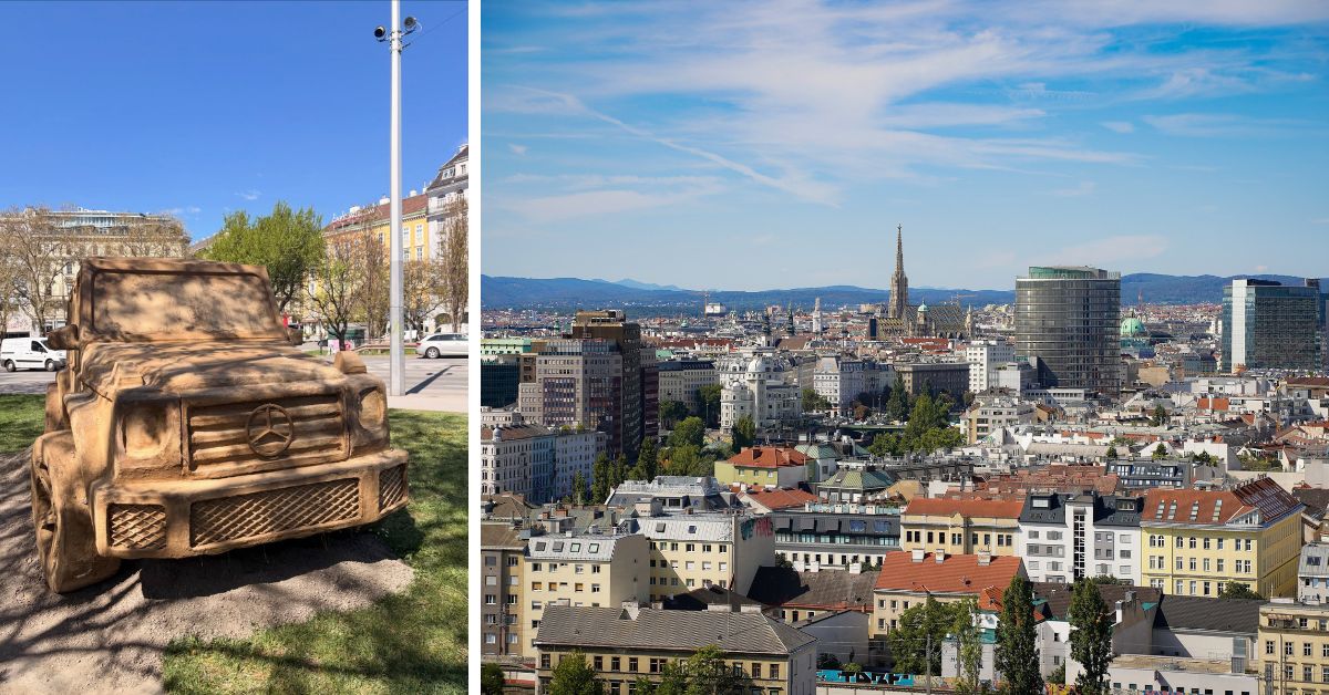 Mercedes G Klasa Wiedeń, Karlsplatz instalacja artystyczna, Klima Biennale Wiedeń, sztuka ekologiczna Austria, biodegradowalny samochód, Folke Köbberling projekt, nietypowa rzeźba Mercedes, wydarzenia kulturalne Wiedeń, Wiedeń, Mercedes, Karlsplatz, aktualności, aktualności Austria, Austria, Folke Köbberling,