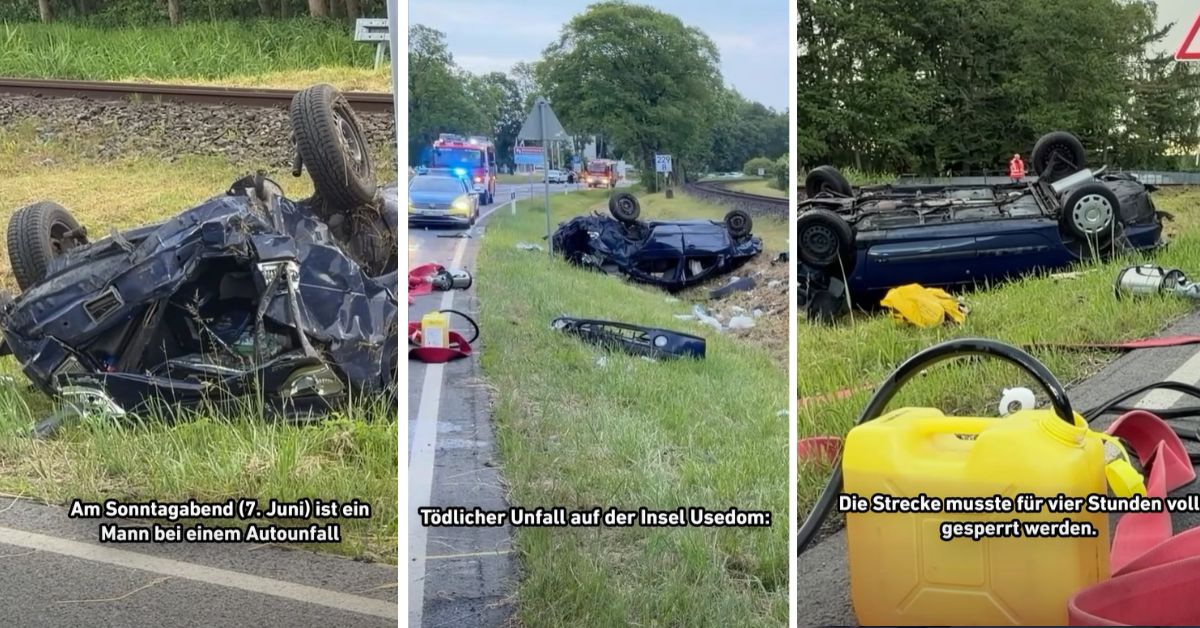 wypadek w Niemczech, tragiczny wypadek Polaków, Uznam wypadek, śmiertelny wypadek Niemcy, Polak zginął w Niemczech, droga B111, dachowanie samochodu, niemiecka policja, wypadek drogowy Niemcy, Polacy w Niemczech,