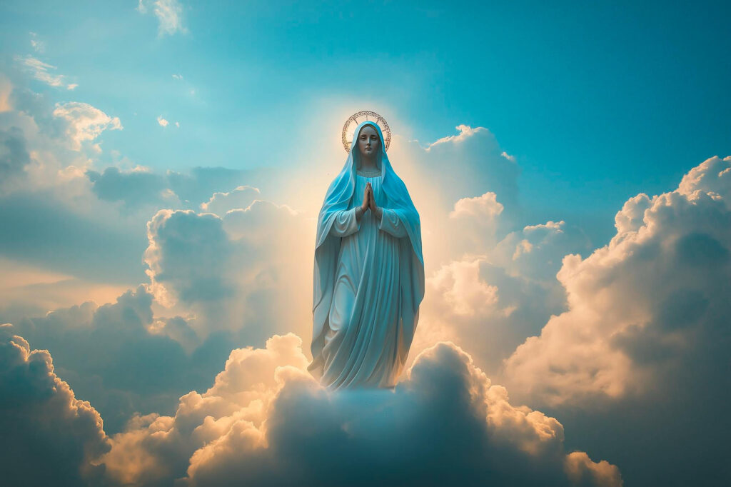 Symboliczne przedstawienie Maryi nawiązujące do uroczystości Wniebowzięcia Najświętszej Maryi Panny obchodzonej 15 sierpnia.